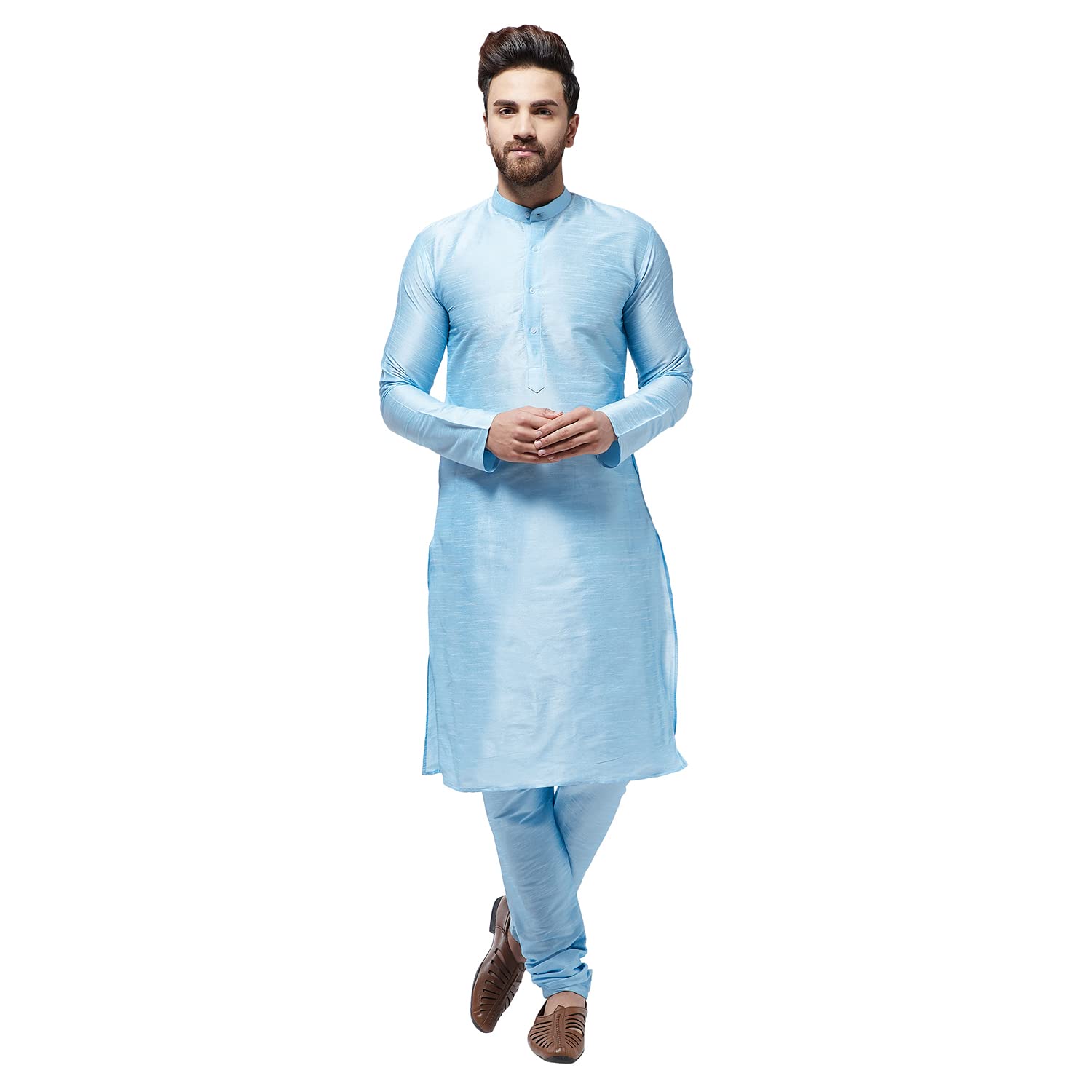 Sojanya (Since 1958 Men'S Silk Blend Sky Blue Kurta & Churidaar Pyjama Set, Size