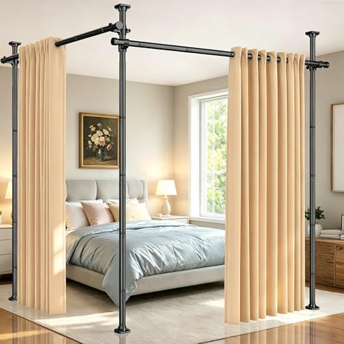 SUNALLY Tension Curtain Rod Room Divider 4-10FT No Drill Floor Ceiling Black