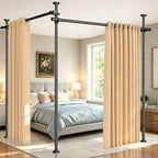 SUNALLY Tension Curtain Rod Room Divider 4-10FT No Drill Floor Ceiling Black