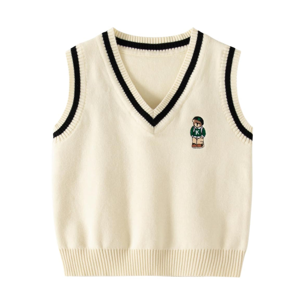 Irsutey Toddler Baby Boy Sweater Vest V Neck Cartoon Bear Argyle Casual