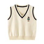 Irsutey Toddler Baby Boy Sweater Vest V Neck Cartoon Bear Argyle Casual