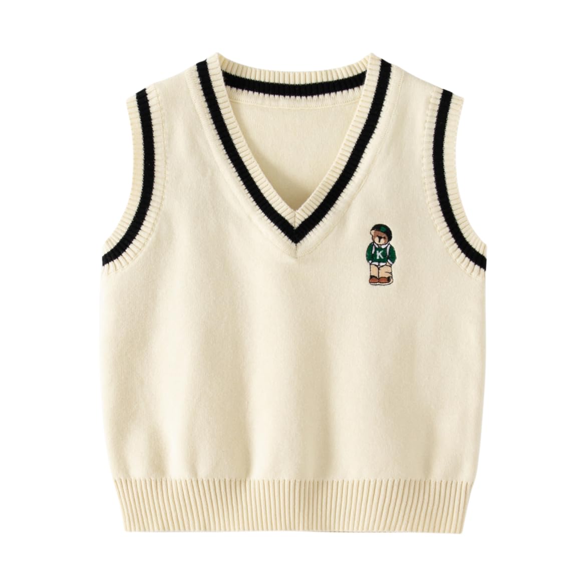 Irsutey Toddler Baby Boy Sweater Vest V Neck Cartoon Bear Argyle Casual