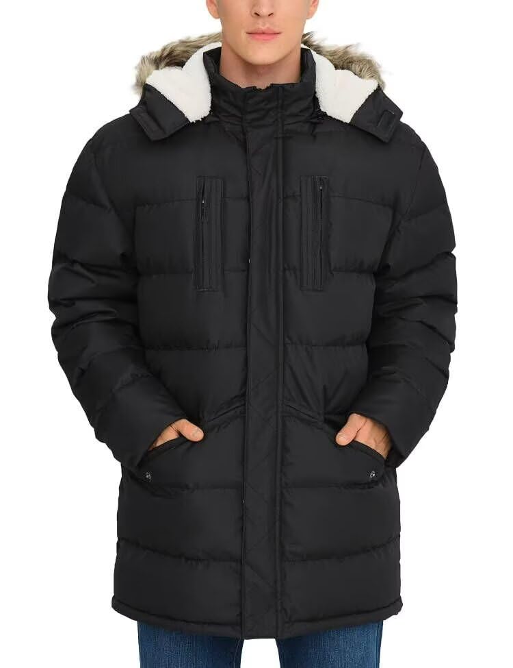 Mens Long Winter Coat Water Resistant Puffy Hooded Insulated Jacket