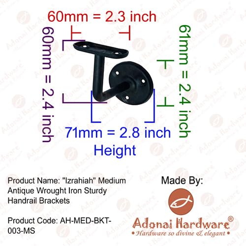 Adonai Hardware Izrahiah Medium Antique Wrought Iron Sturdy Handrail Brackets