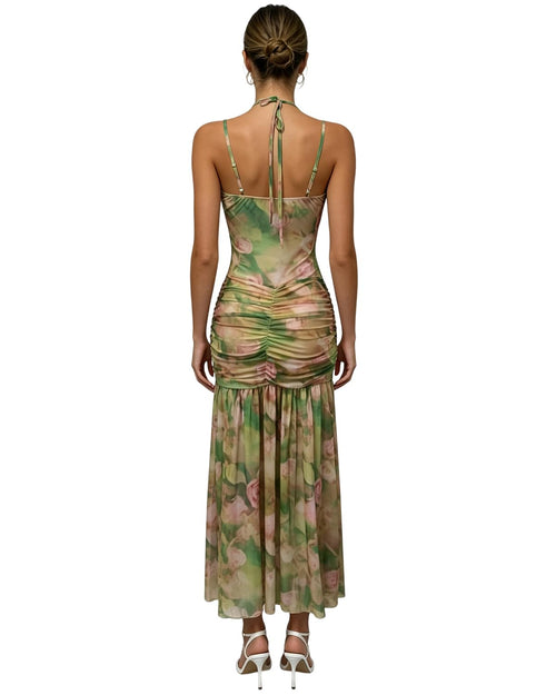 AIBEARTY Women's Small Sexy Sleeveless Floral Print Ruched Long Maxi Dress