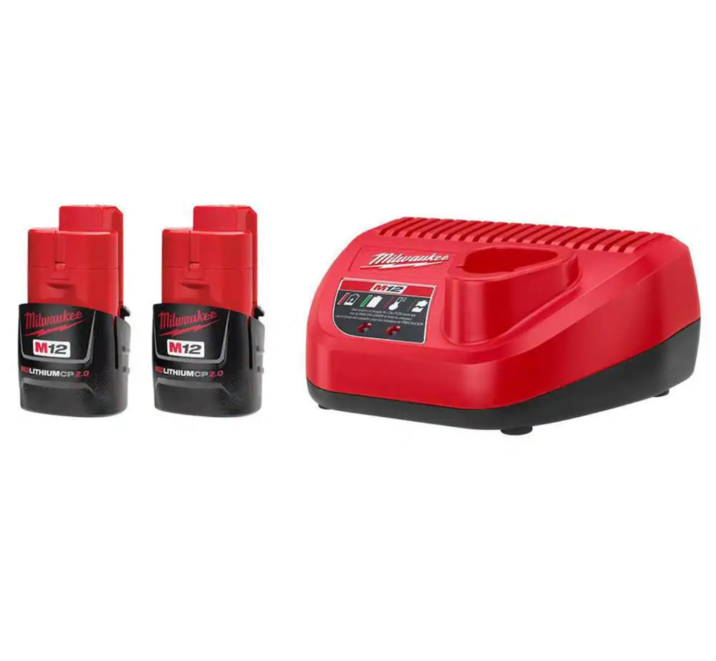 2 Pack Milwaukee M12 12V Lithium-Ion 2.0Ah Battery Charger 48-59-2420P