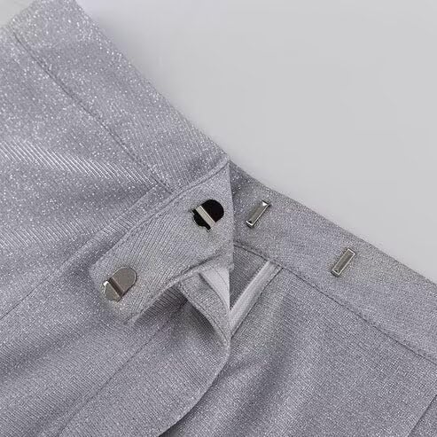 Women Silver Glitter 3 Piece Blazer Bra Pants Suit Sparkly Tuxedo Wedding M