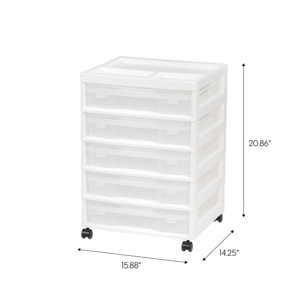 IRIS USA 5 Drawers Scrapbook Plastic Rolling Storage Cart with Organizer Top