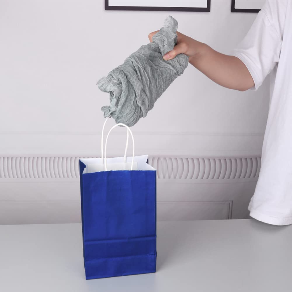 Oikss 50 Pack 5.25x3.25x8.25 Inch Small Royal Blue Kraft Paper Bags with Handles