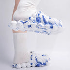 Tkieio Blue White Lychee Slippers EVA Massage Slides Unisex Women 8-9 Men 6-7