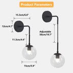 BOKT Mid Century Modern Black Wall Sconce Light Clear Glass Globe Ball Wall