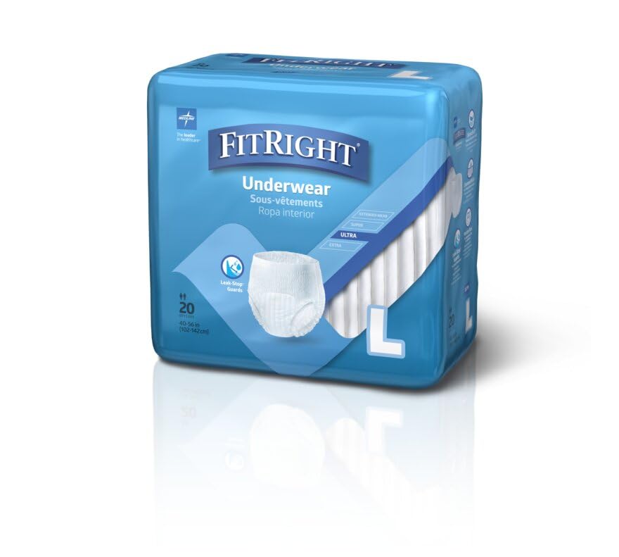 80 Count Large FitRight Ultra Adult Incontinence Underwear, Heavy Absorbency, 40