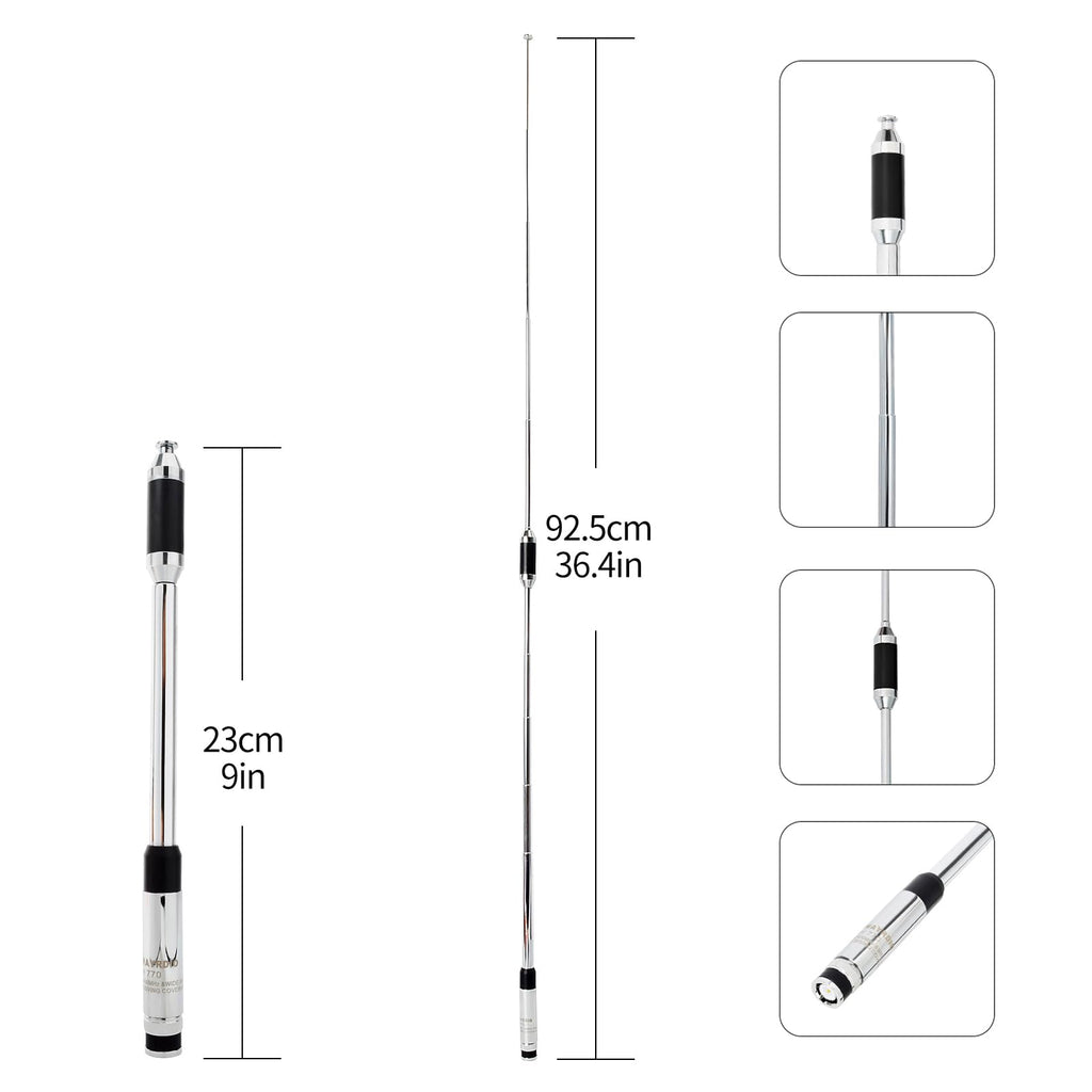 TWAYRDIO RH770 2meter 70cm UHF/VHF BNC Telescopic Antenna Handheld Two Way Radio Extendable Retractable Antenna for Kenwood Uniden Icom Walkie Talkie