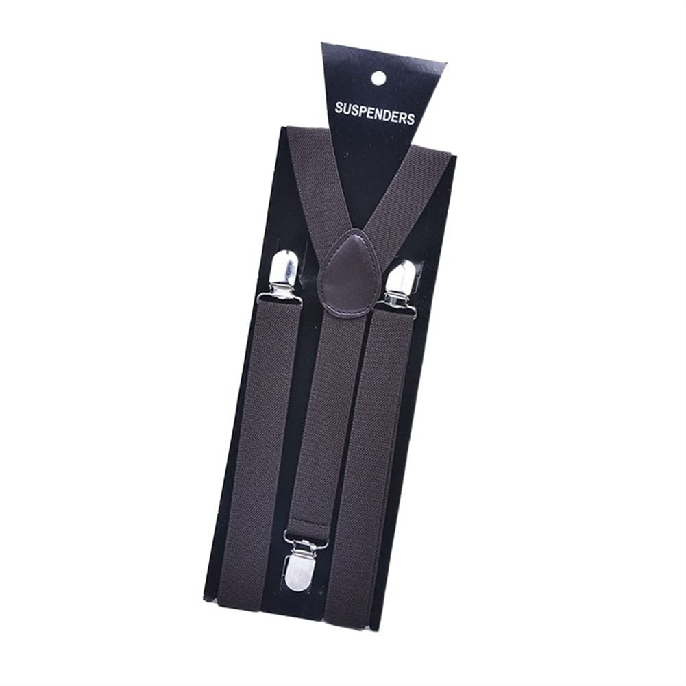 HOOENG Men's Y-Back Suspenders Adjustable 3 Metal Clips 1" Black