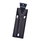 HOOENG Men's Y-Back Suspenders Adjustable 3 Metal Clips 1" Black