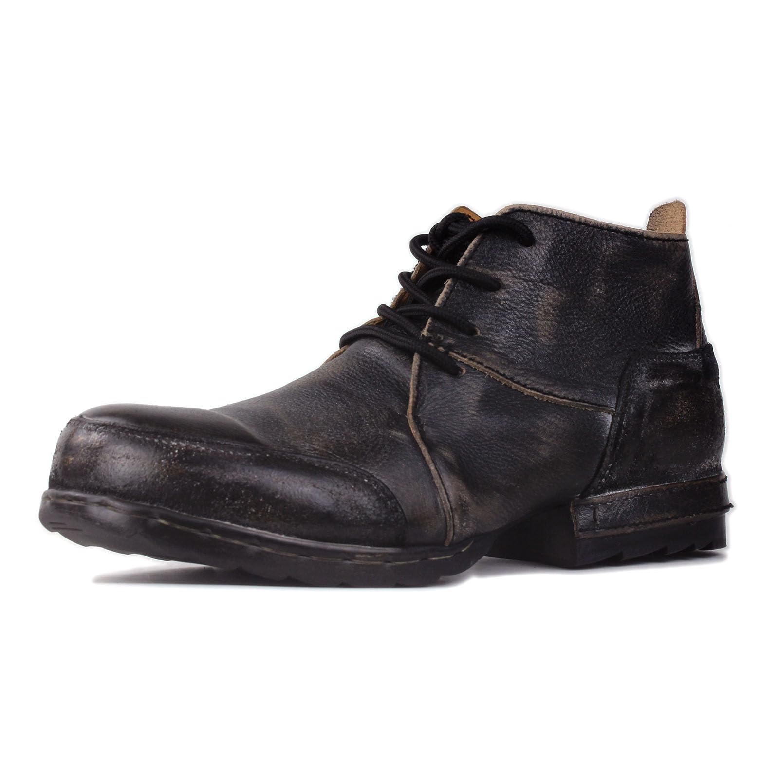 OSSTONE Vintage Black Moto Boots for Men Fashion lace-up Leather Retro Chukka Boots Casual Shoes OS-6015-7-Vintage-Black-12-R, Men's Size US12