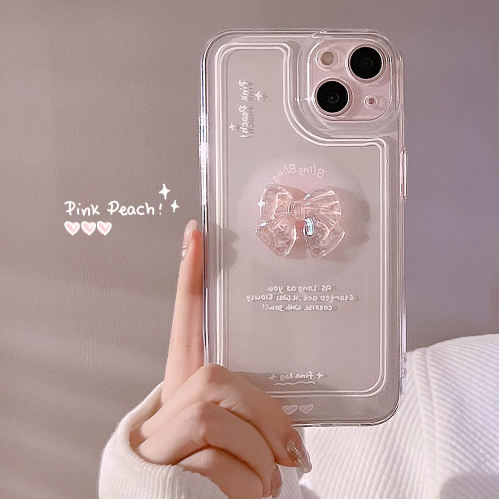 Ownest Compatible for iPhone 14 Pro Max Cute 3D Pink Bowknot Slim Clear