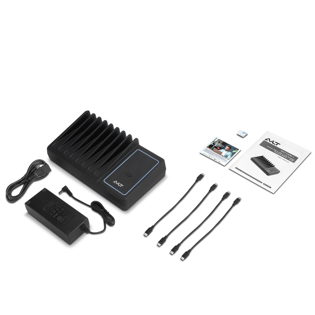 AVLT 150W 10 Port USB Charging Station Qi Wireless Charger Organizer Black