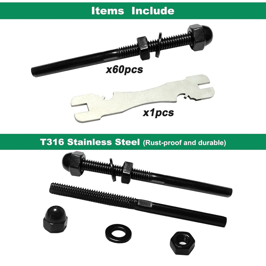 20 Count Sowtowe 1/8 Black Cable Railing Hardware, T316 Stainless Steel Cable
