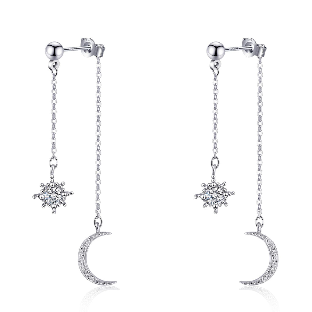 Watforsh Moon and Star Dangle Earrings for Women Chain Tassel with Cubic