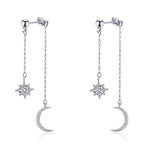 Watforsh Moon and Star Dangle Earrings for Women Chain Tassel with Cubic