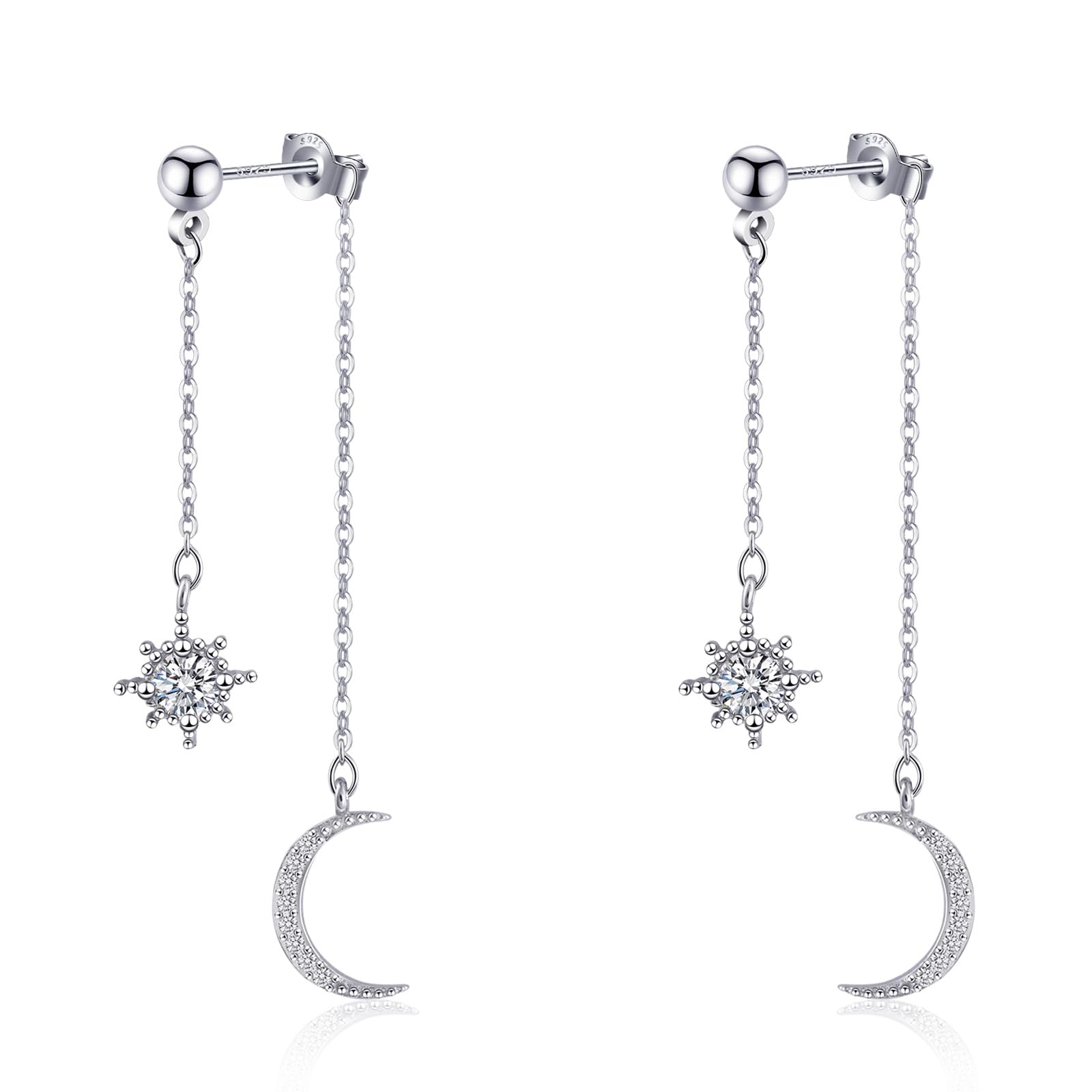 Watforsh Moon and Star Dangle Earrings for Women Chain Tassel with Cubic