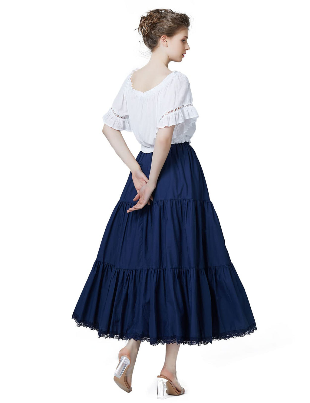 BEAUTELICATE Women 100% Cotton Skirt 3 Tiered A-Line Retro Medieval Skirt