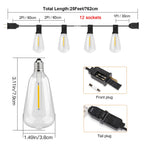 TAICORE Outdoor String Lights with ST38 Clear Globe Bulbs, Black Cord,