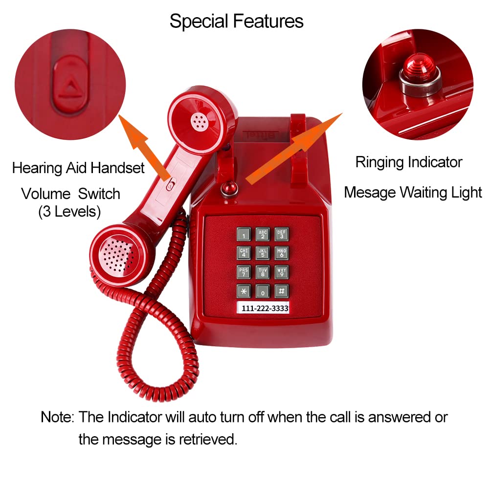 Traditional Red Landline Phone, Retro Corded Telephone Visible Ringing