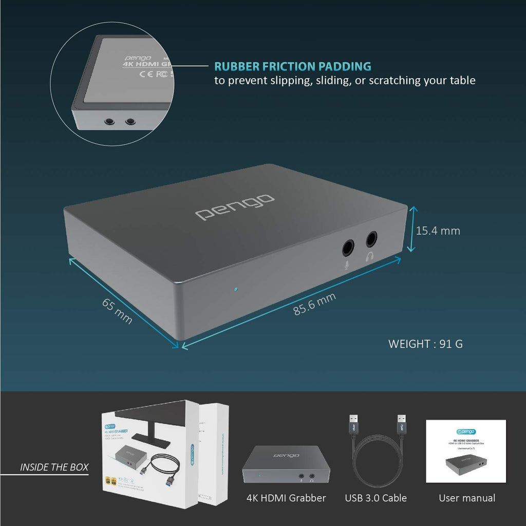 Pengo 4K HDMI Capture Card USB 3.0 1080p60 Pass Through PS5 Xbox Switch