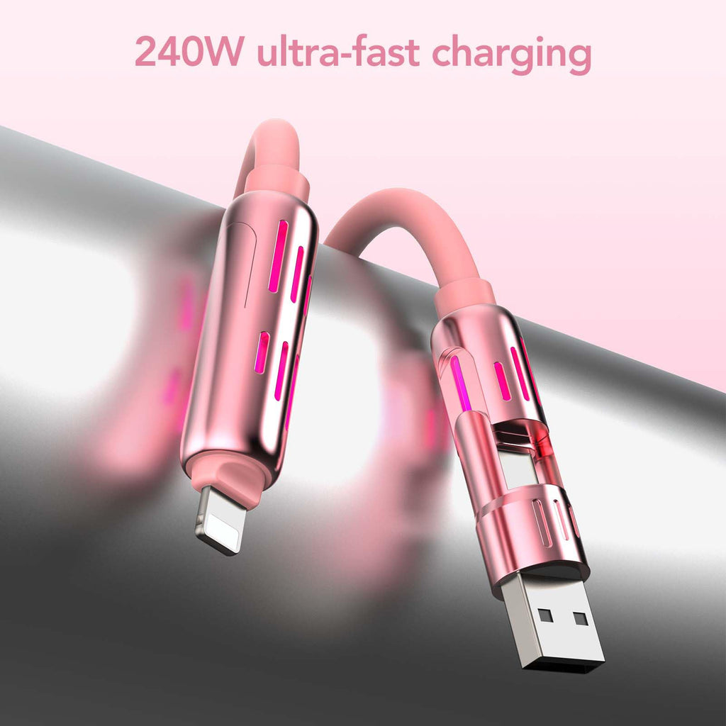 MFish 240W 4-in-1 Charging Cable with Carrying Case, 6.6FT Fast Charger USB-A &