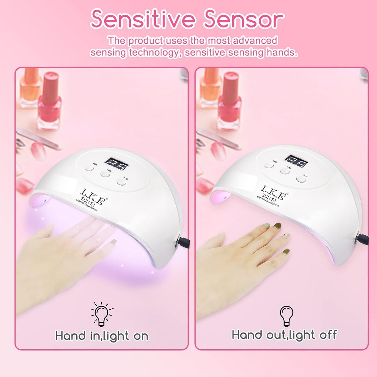 Wisdompark 72W UV LED Nail Lamp, UV Light for Gel Nails with 15 Beads Curing