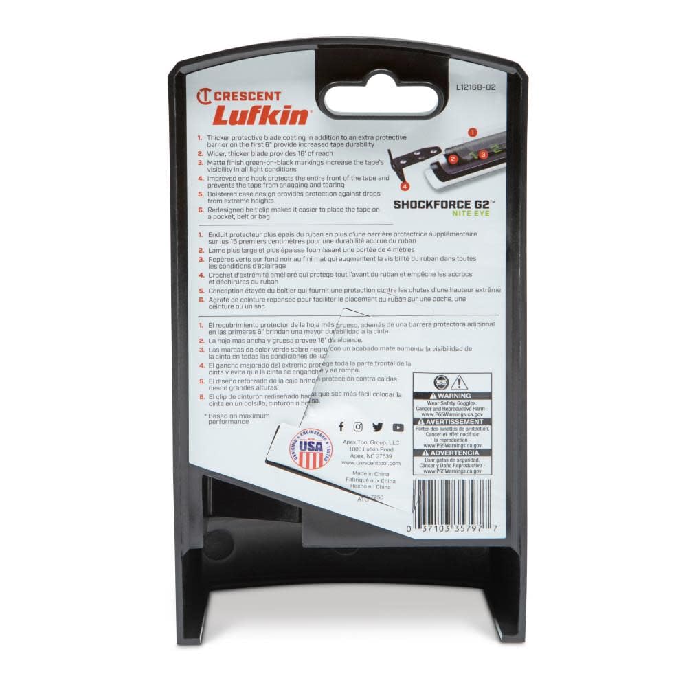 Lufkin Crescent Shockforce G2 Nite Eye 25-ft Tape Measure- L1225B-02