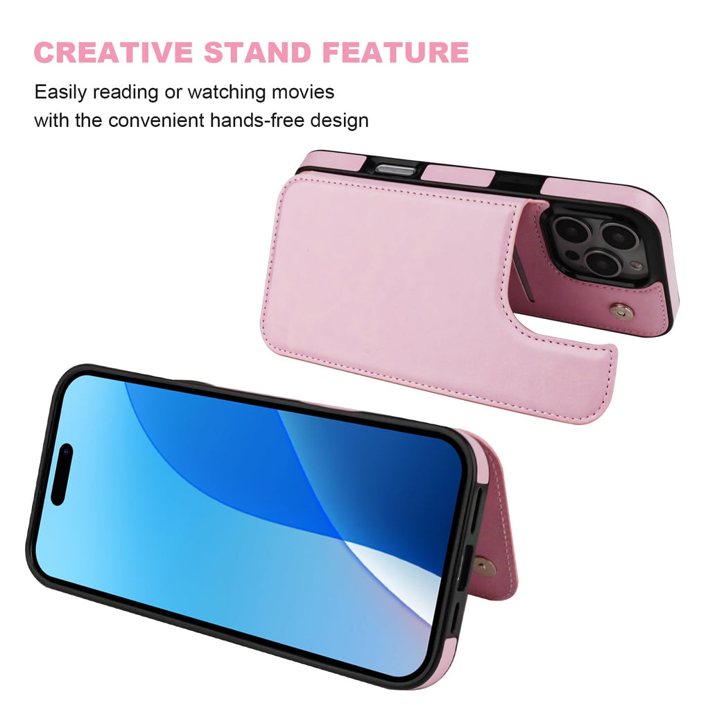 ONETOP Compatible with iPhone 16 Pro Max Wallet Case with Card Holder, PU Leather Kickstand Card Slots Case, Double Magnetic Clasp and Durable Shockproof Cover 6.9 Inch (Pink)