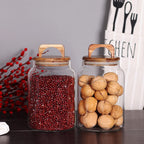SAIOOL Canister Set of 2, Glass Kitchen Canisters with Airtight Acacia Lid, Tall