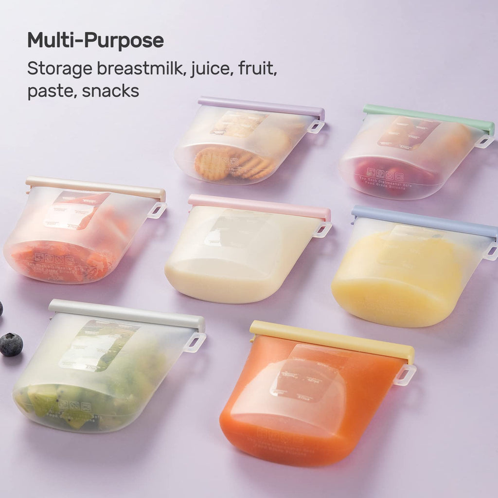 Nuliie 7 Pcs Silicone Breastmilk Storage Bags Reusable, 8oz/240ml Double