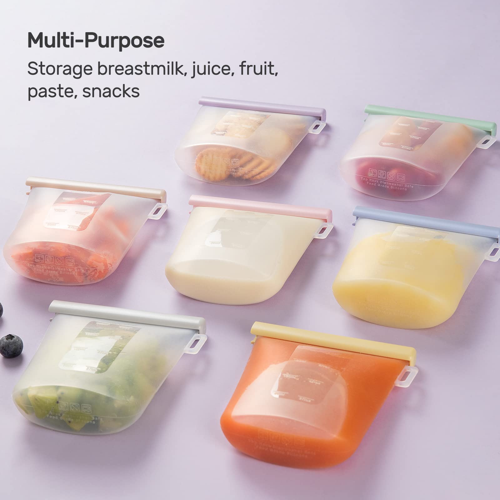 Nuliie 7 Pcs Silicone Breastmilk Storage Bags Reusable, 8oz/240ml Double