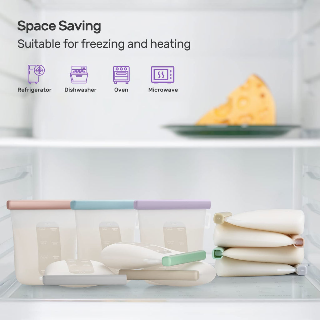 Nuliie 7 Pcs Silicone Breastmilk Storage Bags Reusable, 8oz/240ml Double