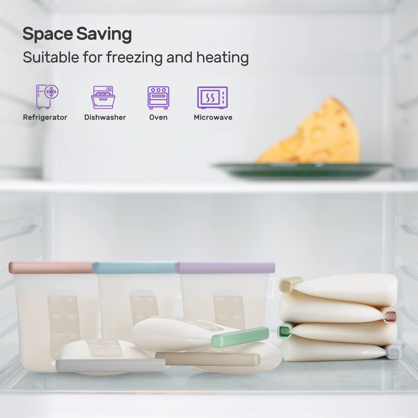 Nuliie 7 Pcs Silicone Breastmilk Storage Bags Reusable, 8oz/240ml Double