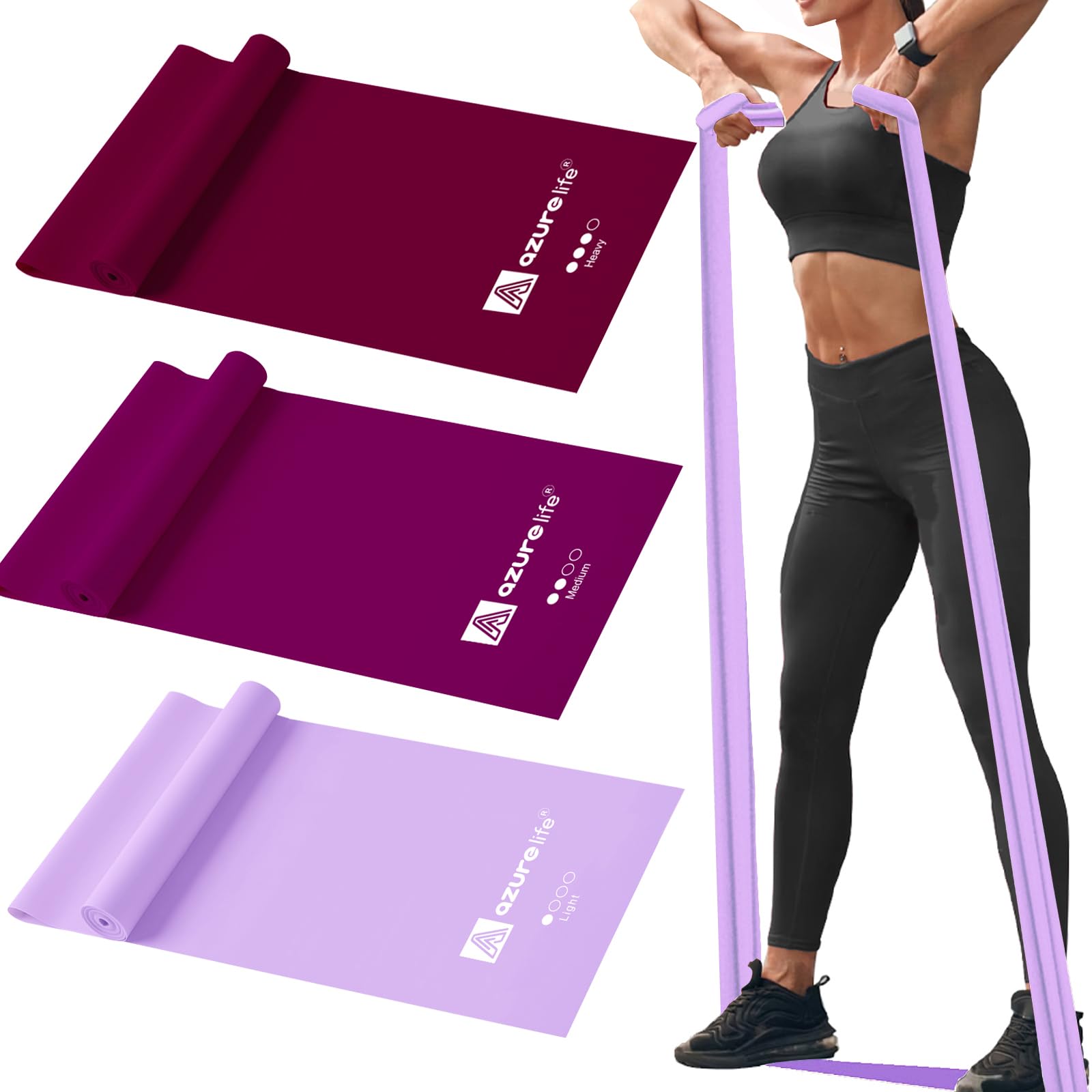 AZURELIFE Resistance Bands Non-Latex Long Elastic Physical Therapy Rehab Yoga