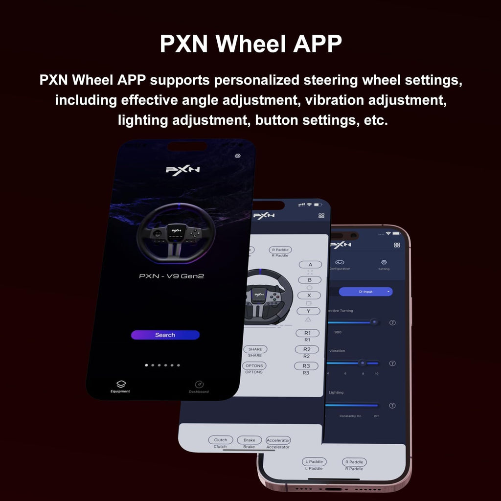 PXN - V9 Gen2 Racing Wheel - 270&900° Car Sim Steering Wheel, 3 Pedals, H