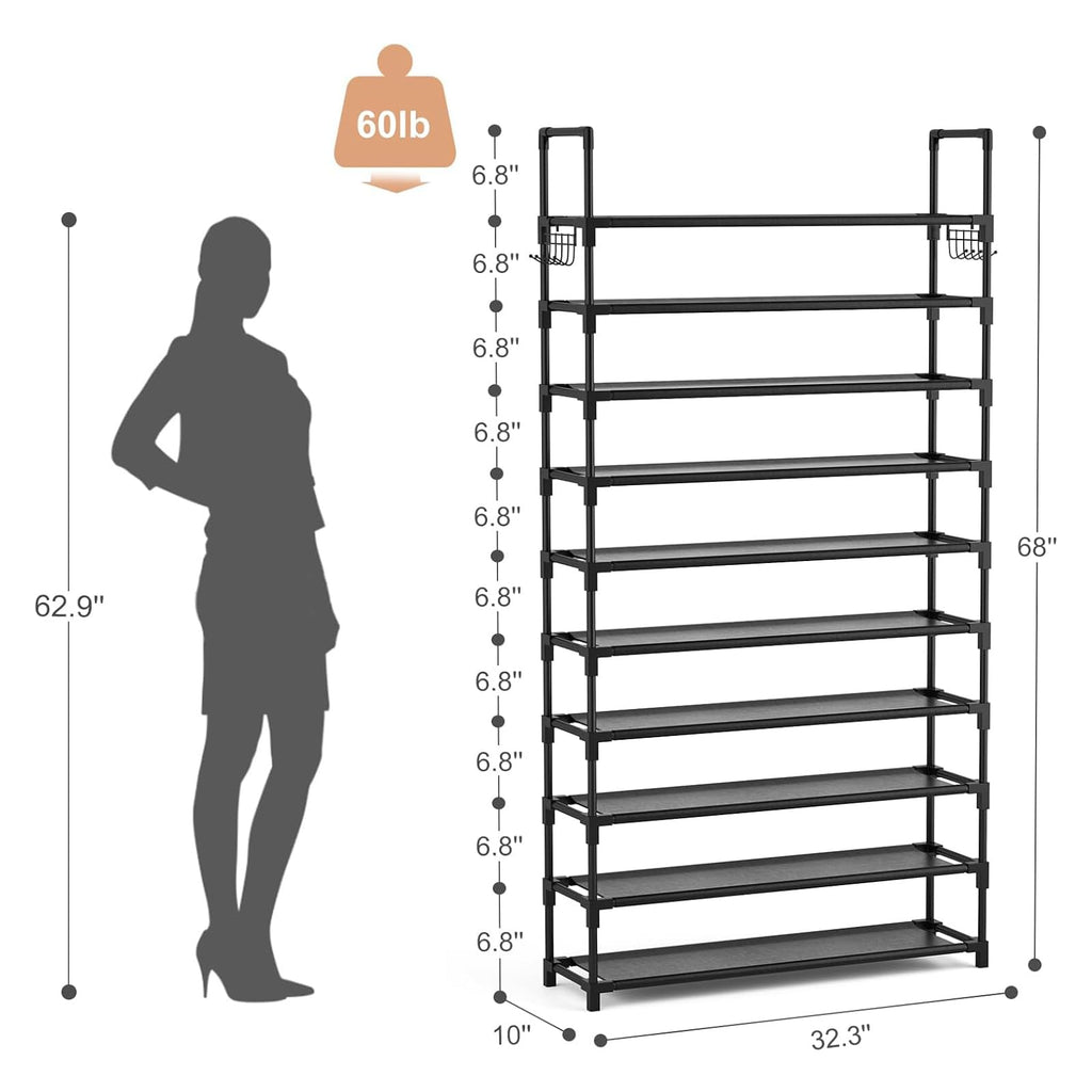 VTRIN 10 Tier Shoe Rack Large Capacity Metal Shoe Organizer for Closet Entryway