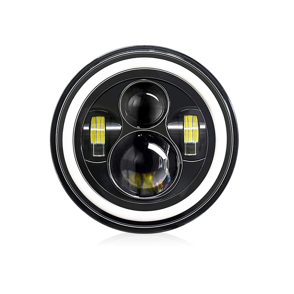 Shkalacar 7inch LED Headlight H4 140W Angel Eyes Round 4 Modes 14000LM 6000K