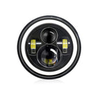 Shkalacar 7inch LED Headlight H4 140W Angel Eyes Round 4 Modes 14000LM 6000K