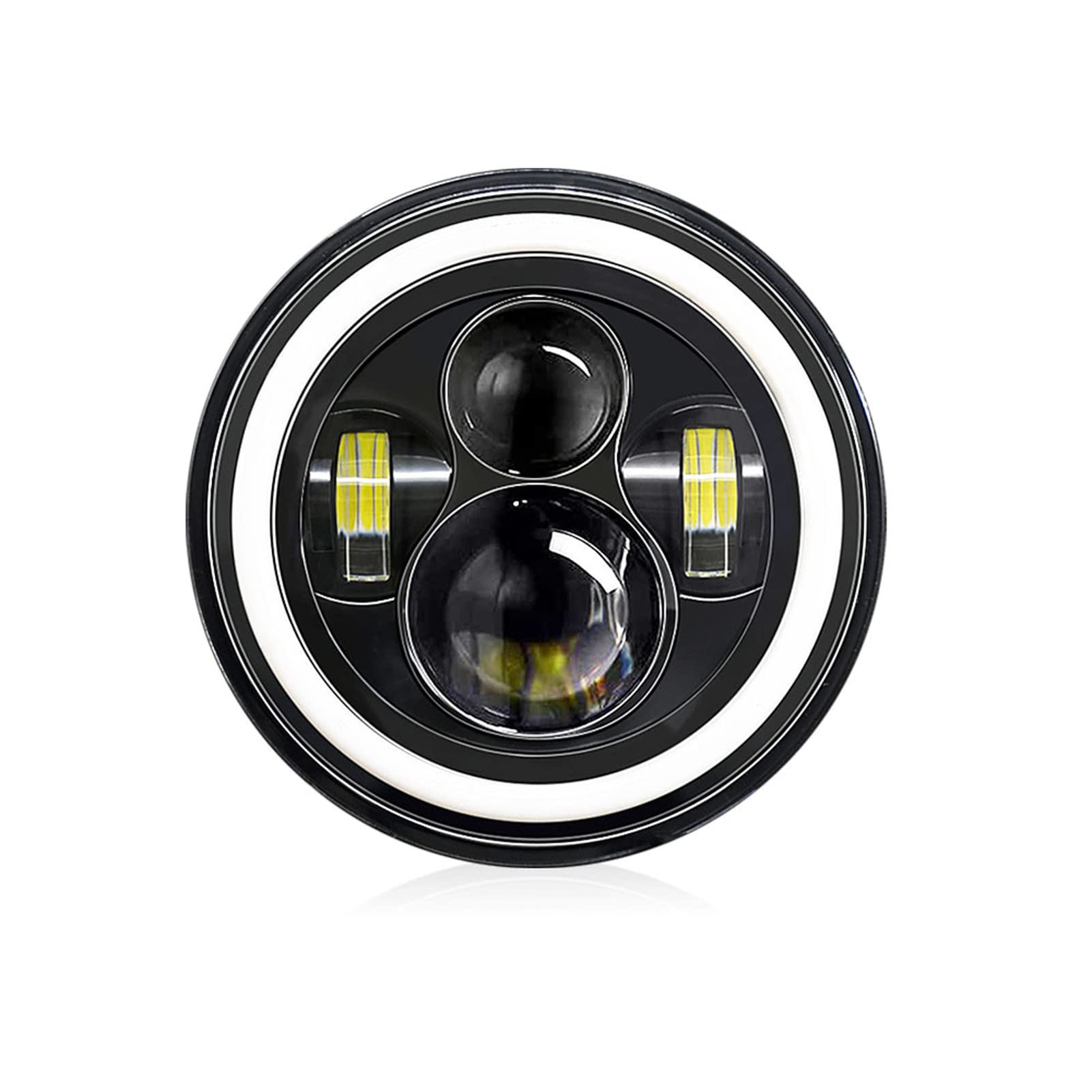 Shkalacar 7inch LED Headlight H4 140W Angel Eyes Round 4 Modes 14000LM 6000K