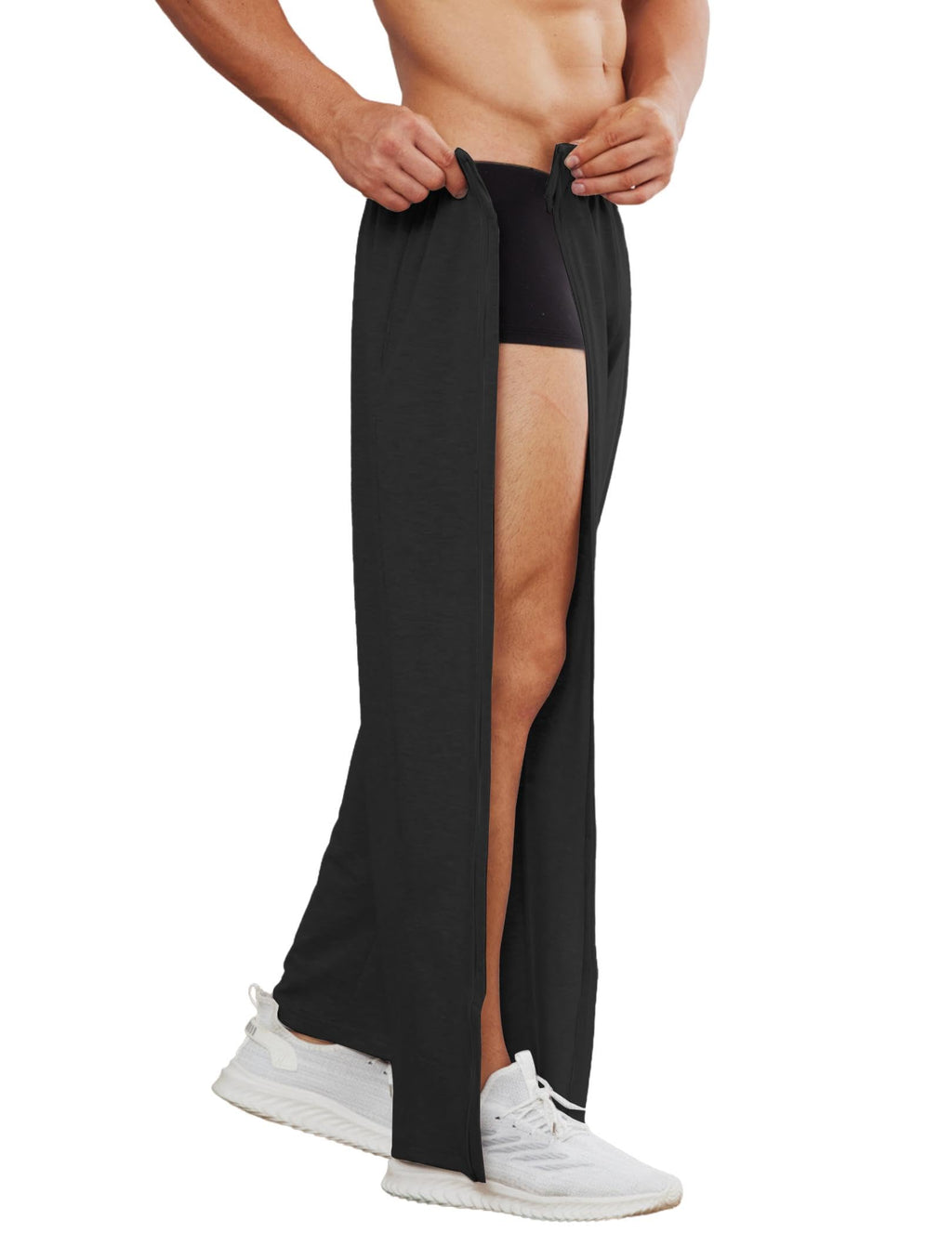 Deyeek Mens Tear Away Sweatpants Full Zipper Legs Open Bottom Post Surgery Pants