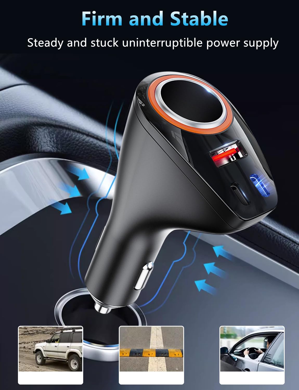 4 in 1 USB C Car Charger, 170W Multi USB Cigarette Lighter Adapter, Socket