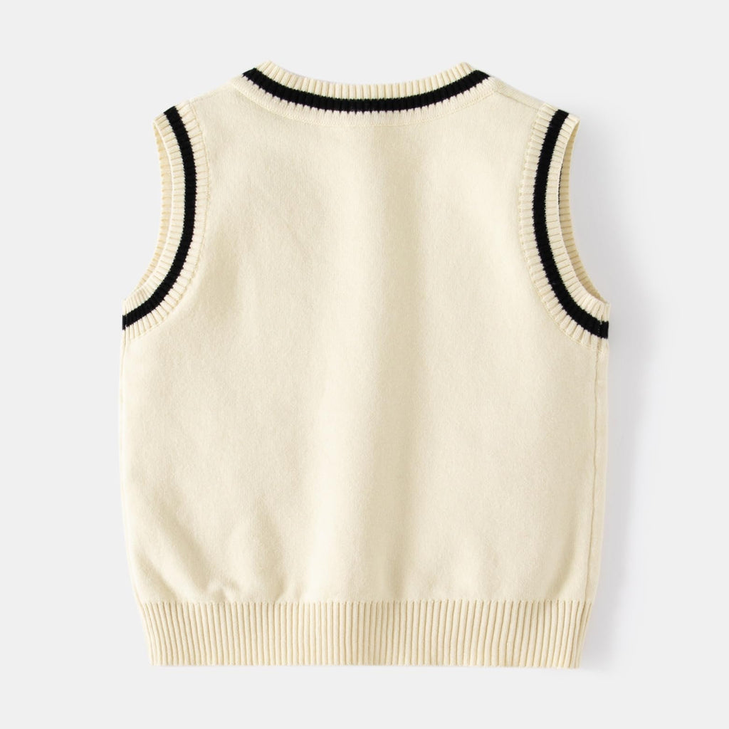 Irsutey Toddler Baby Boy Sweater Vest V Neck Cartoon Bear Argyle Casual