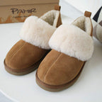 PAMIR Women's Winter Warm House Shoes & Slipper Boots - Indoor Outdoor Ankle Booties with Genuine Suede, Sheepskin Trim & Memory Foam, Chestnut, Size 8 US