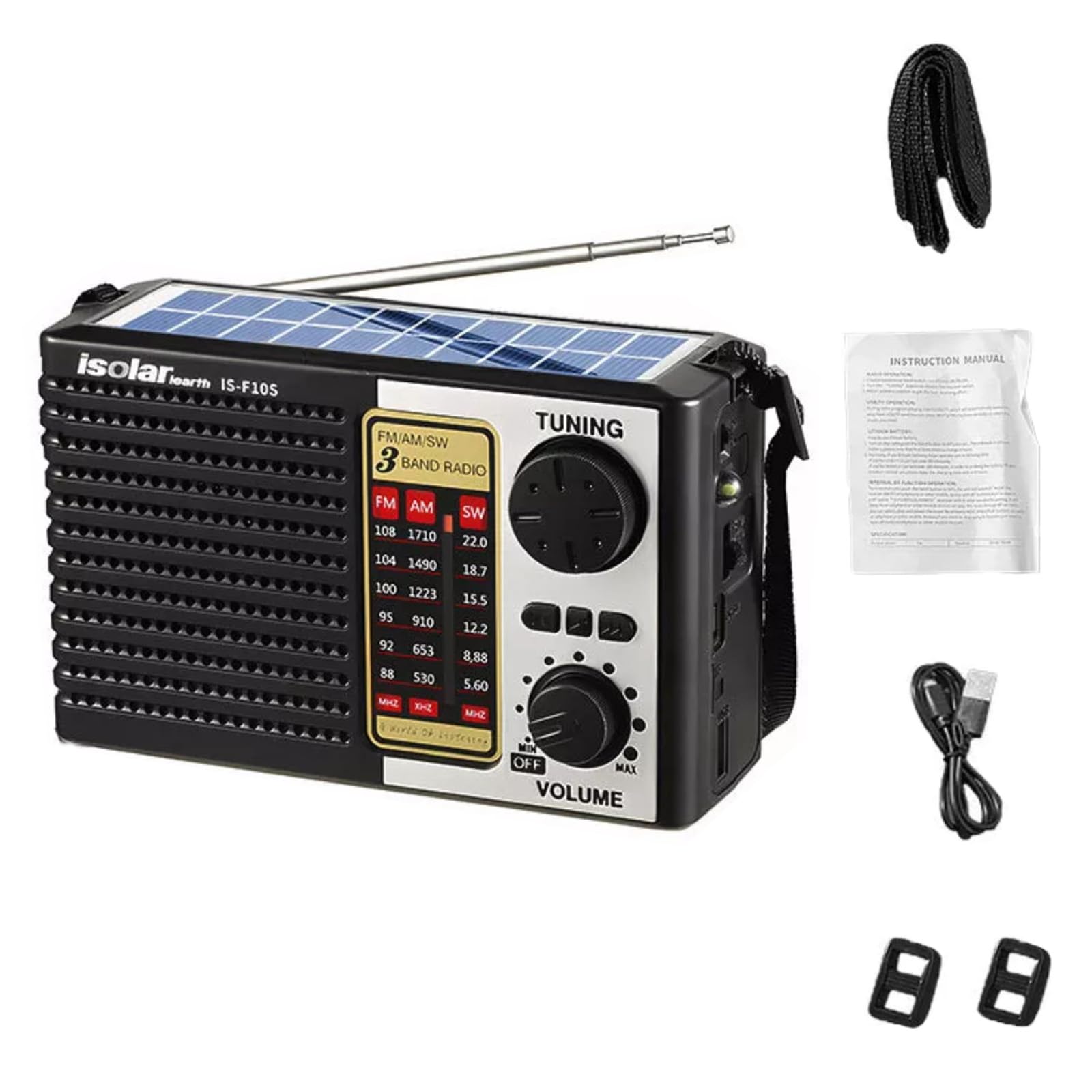 ikaufen Solar Portable FM/AM SW Radio Digital Bluetooth Speaker MP3 Player